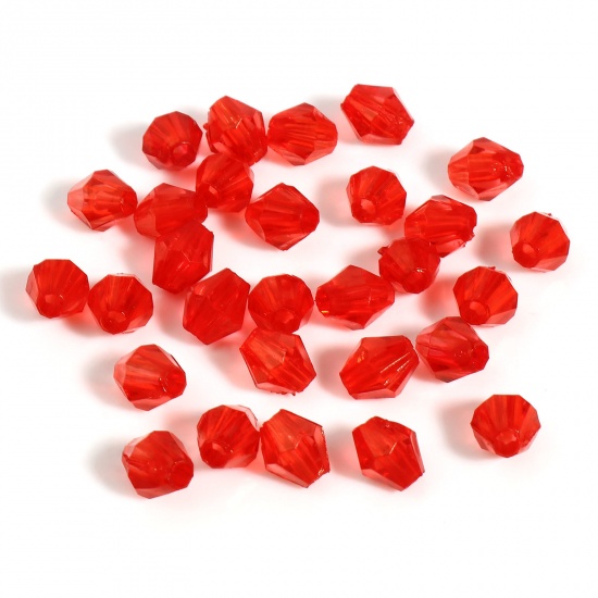 Picture of Acrylic Beads Hexagon Red Transparent Faceted About 6mm x 5mm, Hole: Approx 1.8mm, 2000 PCs