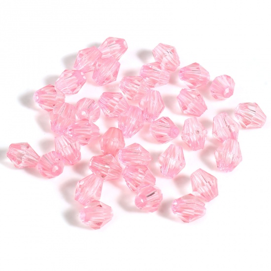 Picture of Acrylic Beads Hexagon Pink Transparent Faceted About 6mm x 5mm, Hole: Approx 1.8mm, 2000 PCs