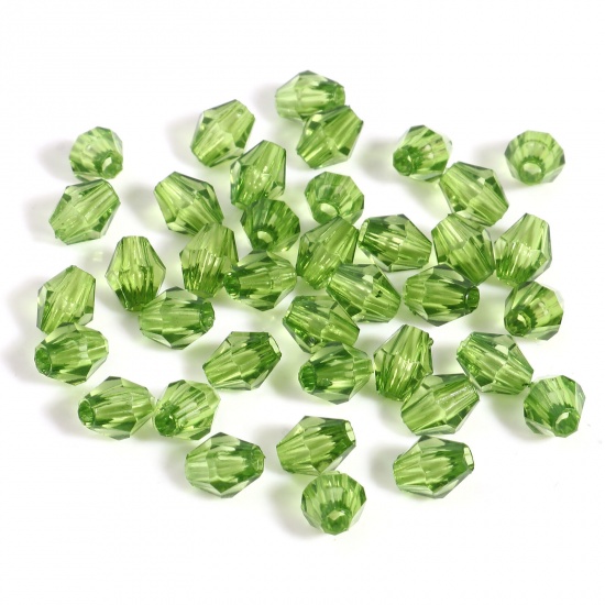 Picture of Acrylic Beads Hexagon Grass Green Transparent Faceted About 6mm x 5mm, Hole: Approx 1.8mm, 2000 PCs