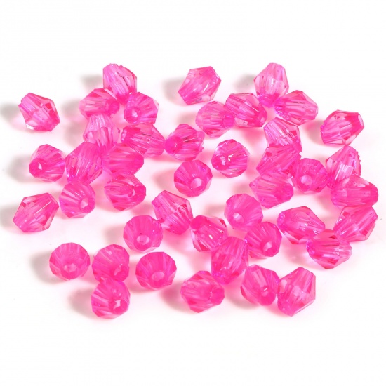 Picture of Acrylic Beads Hexagon Fuchsia Transparent Faceted About 6mm x 5mm, Hole: Approx 1.8mm, 2000 PCs