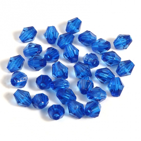 Picture of Acrylic Beads Hexagon Royal Blue Transparent Faceted About 6mm x 5mm, Hole: Approx 1.8mm, 2000 PCs