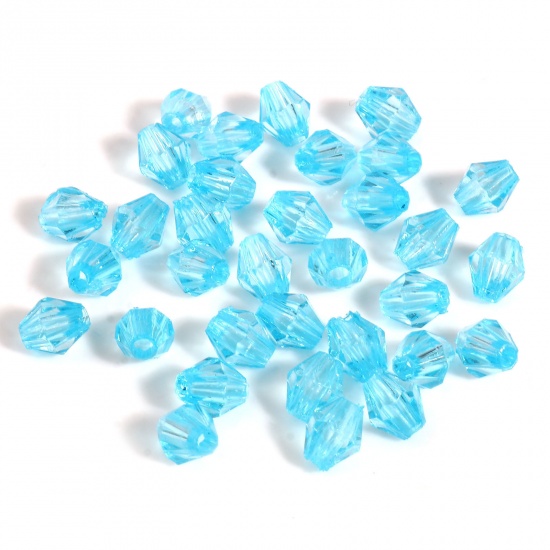 Picture of Acrylic Beads Hexagon Light Blue Transparent Faceted About 6mm x 5mm, Hole: Approx 1.8mm, 2000 PCs