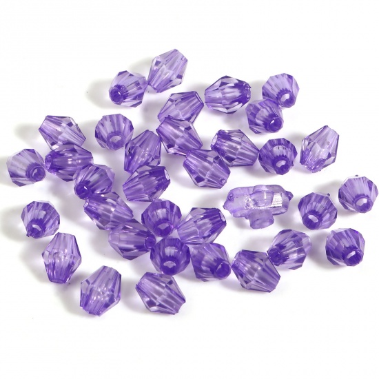 Picture of Acrylic Beads Hexagon Purple Transparent Faceted About 6mm x 5mm, Hole: Approx 1.8mm, 2000 PCs