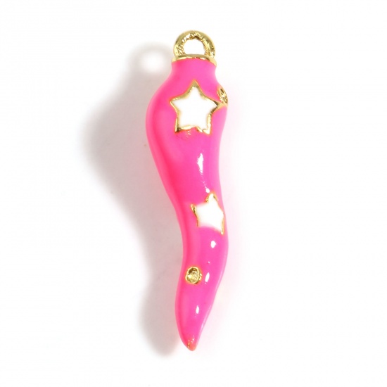 Picture of Brass Charms Gold Plated White & Fuchsia Chili Star Enamel 27mm x 7mm, 1 Piece                                                                                                                                                                                