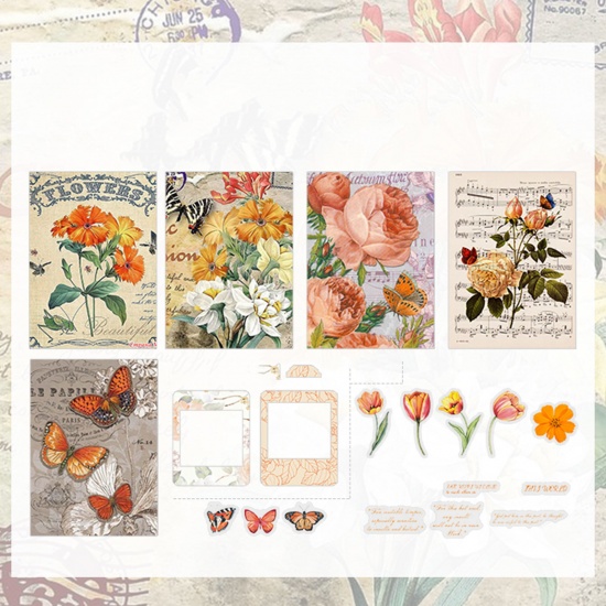 Picture of Paper DIY Scrapbook Deco Stickers Multicolor Flower 14cm x 10cm - 2.8cm x 2.6cm, 1 Packet