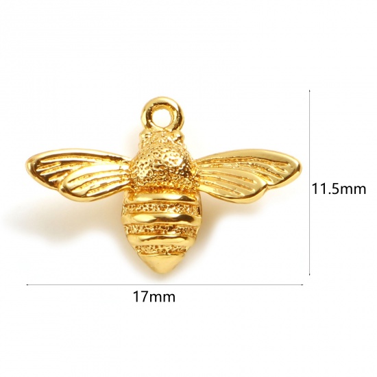 Immagine di Ottone Insetto Charms Ape 18K Vero Oro Placcato 17mm x 11.5mm, 2 Pz