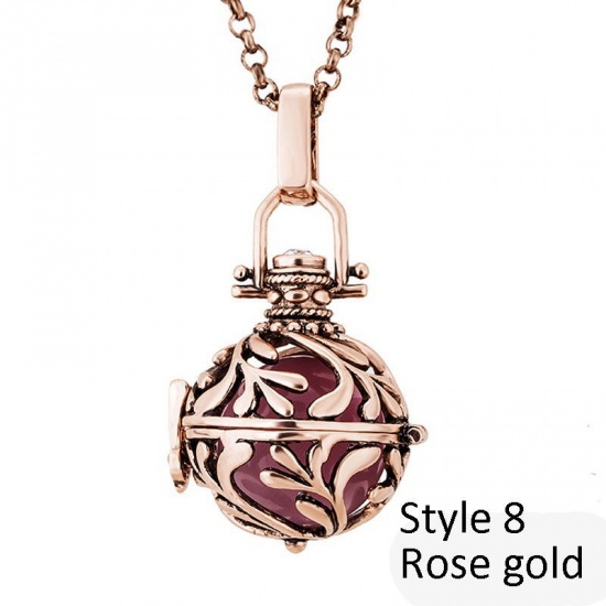 Picture of Copper Harmony Chime Ball Fit Mexican Angel Caller Bola Wish Box Pendants (No Hole) Round Peach Pink Painting About 16mm( 5/8") Dia, 1 Piece
