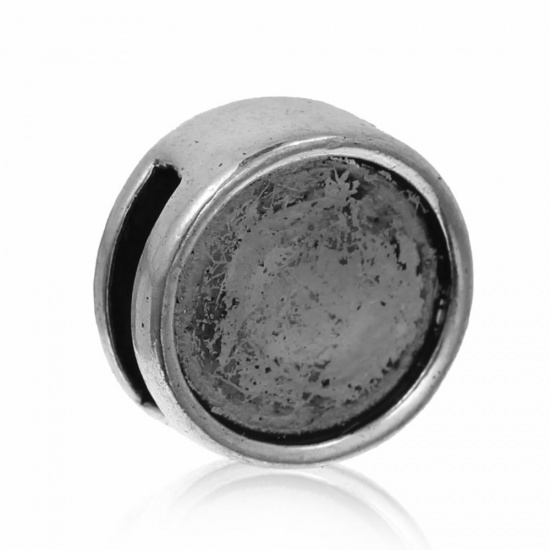 Image de Perles Pour Bandes de Montre en Alliage de Zinc Plat-Rond Argenté, Cabochon Rapportable, Dia: 13mm, (Taille à Incruster: 11mm Dia) Trou: 8mm x 2mm, (Corde Convenable: 8mm x 2mm) 10 Pcs