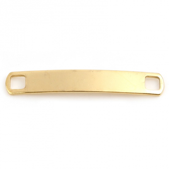 Picture of 304 Stainless Steel Blank Stamping Tags Connectors Charms Pendants Rectangle Gold Plated Roller Burnishing 34mm x 5mm, 2 PCs