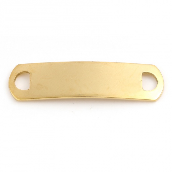 Picture of 304 Stainless Steel Blank Stamping Tags Connectors Charms Pendants Rectangle Gold Plated Roller Burnishing 39mm x 10mm, 2 PCs
