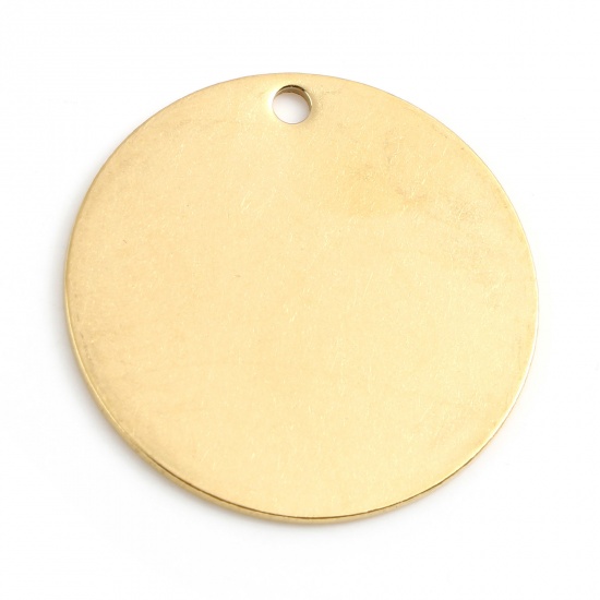 Immagine di 304 Acciaio Inossidabile Etichette di Stampaggio Vuote Ciondoli Tondo Oro Placcato Brunitura a Rulli 30mm Dia, 2 Pz