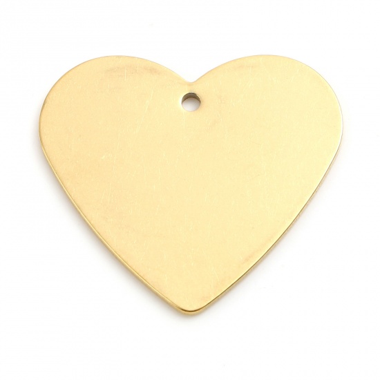 Picture of 304 Stainless Steel Blank Stamping Tags Charms Heart Gold Plated Roller Burnishing 27mm x 24.5mm, 2 PCs