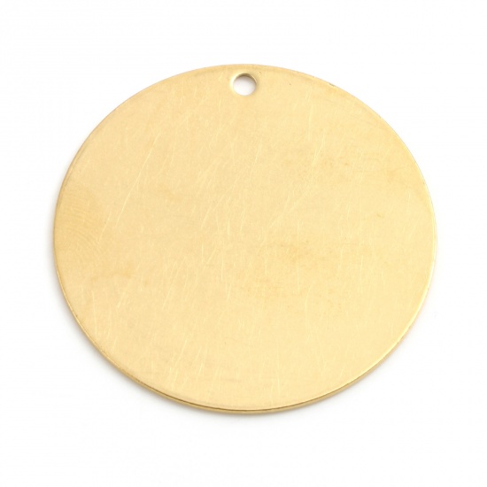 Picture of 304 Stainless Steel Blank Stamping Tags Pendants Round Gold Plated Roller Burnishing 40mm Dia., 2 PCs