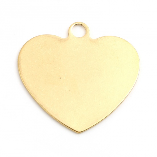 Picture of 304 Stainless Steel Blank Stamping Tags Pendants Heart Gold Plated Roller Burnishing 34mm x 33mm, 2 PCs
