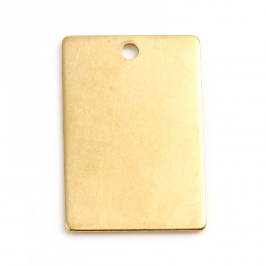 Immagine di 304 Acciaio Inossidabile Etichette di Stampaggio Vuote Ciondoli Rettangolo Oro Placcato Brunitura a Rulli 30mm x 20mm , 2 Pz