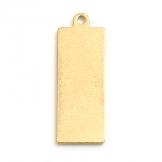 Picture of 304 Stainless Steel Blank Stamping Tags Pendants Rectangle Gold Plated Roller Burnishing 35mm x 12mm, 2 PCs