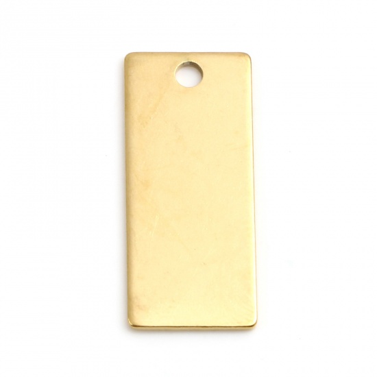 Picture of 304 Stainless Steel Blank Stamping Tags Charms Rectangle Gold Plated Roller Burnishing 28mm x 12mm, 2 PCs