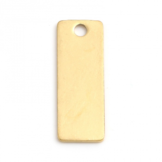 Picture of 304 Stainless Steel Blank Stamping Tags Charms Rectangle Gold Plated Roller Burnishing 25mm x 9mm, 2 PCs
