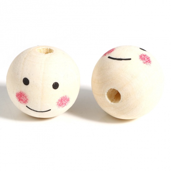 Picture of Wood Spacer Beads Round Beige Smile About 25mm Dia., Hole: Approx 5.5mm-4.8mm, 20 PCs