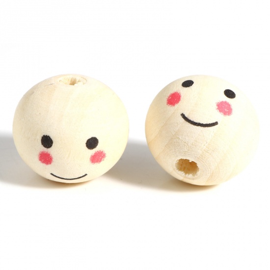 Picture of Wood Spacer Beads Round Beige Smile About 20mm Dia., Hole: Approx 4.5mm, 50 PCs