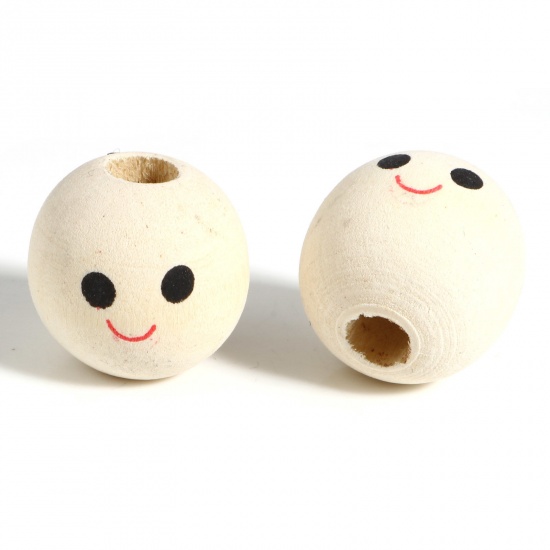 Picture of Wood Spacer Beads Round Beige Smile About 18mm Dia., Hole: Approx 5.3mm, 50 PCs
