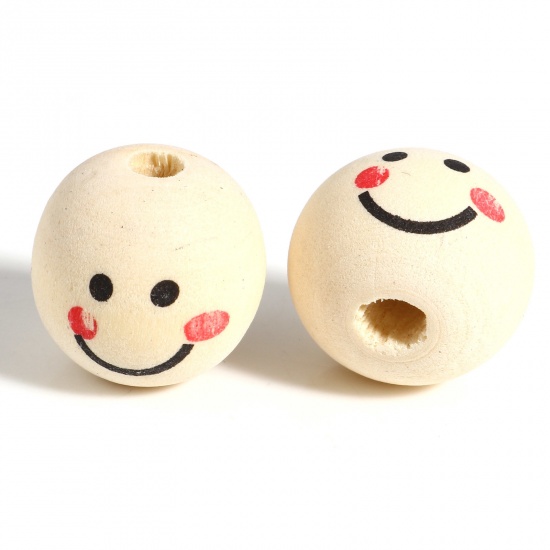 Picture of Wood Spacer Beads Round Beige Smile About 18mm Dia., Hole: Approx 4.3mm, 50 PCs