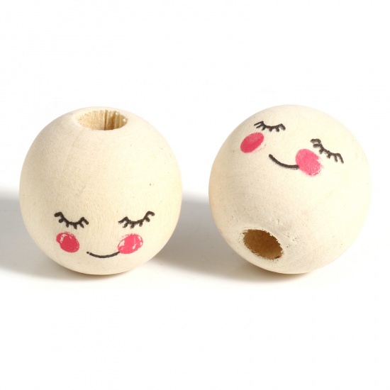 Picture of Wood Spacer Beads Round Beige Smile About 18mm Dia., Hole: Approx 5mm, 50 PCs