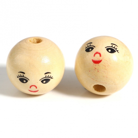 Picture of Wood Spacer Beads Round Beige Smile About 19mm Dia., Hole: Approx 4.3mm, 50 PCs
