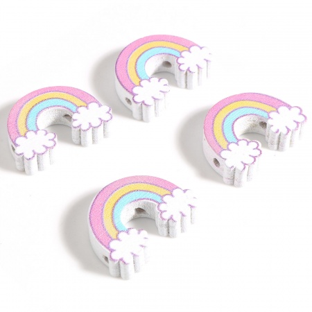 Legno Tempo Collezione Separatori Perline Arcobaleno Multicolore 24mm x 17mm, Foro: Circa 2.2mm, 50 Pz