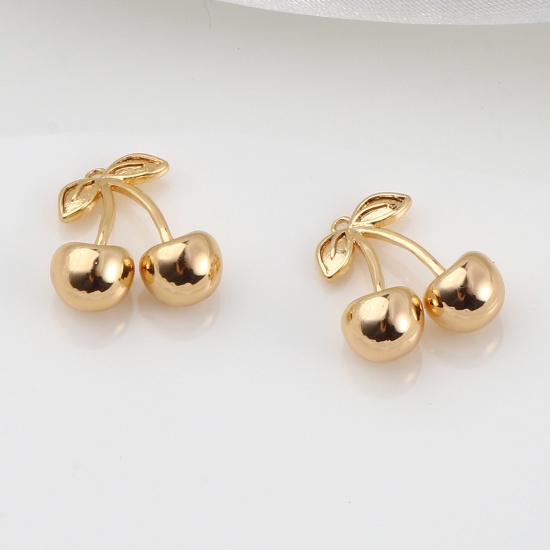 Picture of Brass Charms Cherry Fruit 18K Real Gold Plated 14mm x 12mm, 2 PCs