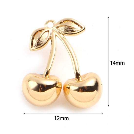 Picture of Brass Charms Cherry Fruit 18K Real Gold Plated 14mm x 12mm, 2 PCs