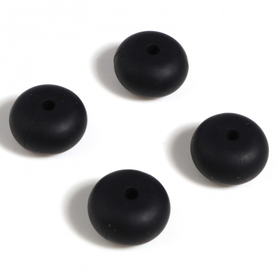 Picture of Silicone Spacer Beads Round Black About 14mm Dia, Hole: Approx 2.5mm, 20 PCs