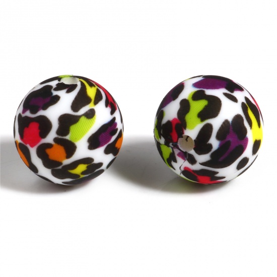 Immagine di Silicone Separatori Perline Tondo Multicolore Leopardo Disegno Circa 15mm Dia, Foro: Circa 2.5mm, 5 Pz