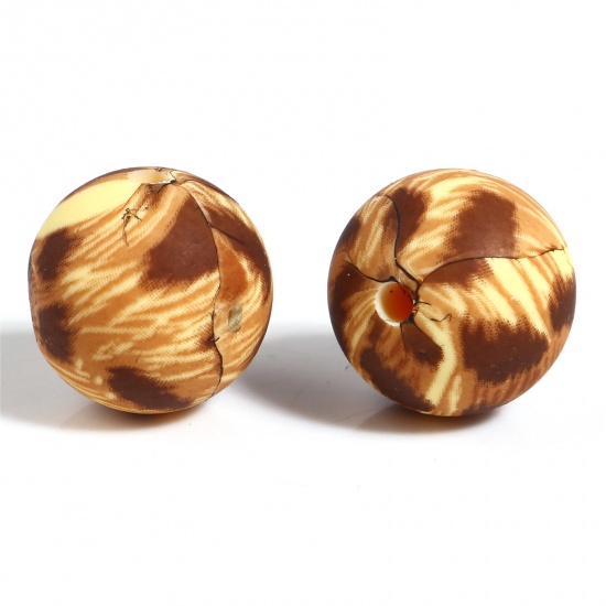 Picture of Silicone Spacer Beads Round Light Brown Leopard Print Pattern About 15mm Dia, Hole: Approx 2.5mm, 5 PCs