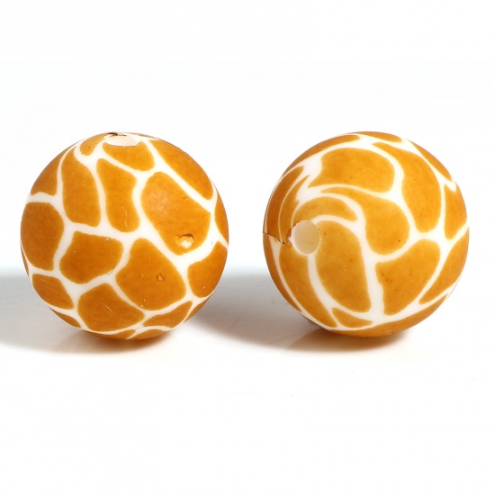 Picture of Silicone Spacer Beads Round White & Orange About 15mm Dia, Hole: Approx 2.5mm, 5 PCs
