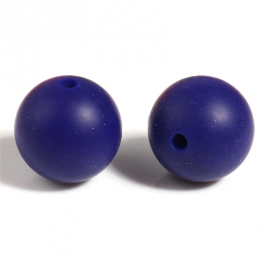 Image de Perles en Silicone Rond Bleu Foncé 15mm Dia, Taille de Trou: 2.5mm, 10 Pcs