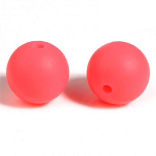 Image de Perles en Silicone Rond Rouge Orangé Fluorescent 15mm Dia, Taille de Trou: 2.5mm, 10 Pcs