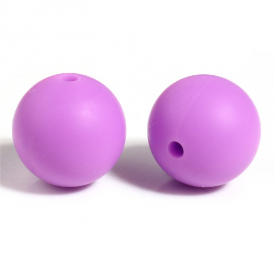Image de Perles en Silicone Rond Violet 15mm Dia, Taille de Trou: 2.5mm, 10 Pcs