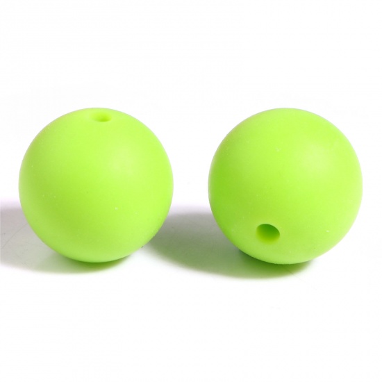 Image de Perles en Silicone Rond Vert Fluorescent 15mm Dia, Taille de Trou: 2.5mm, 10 Pcs
