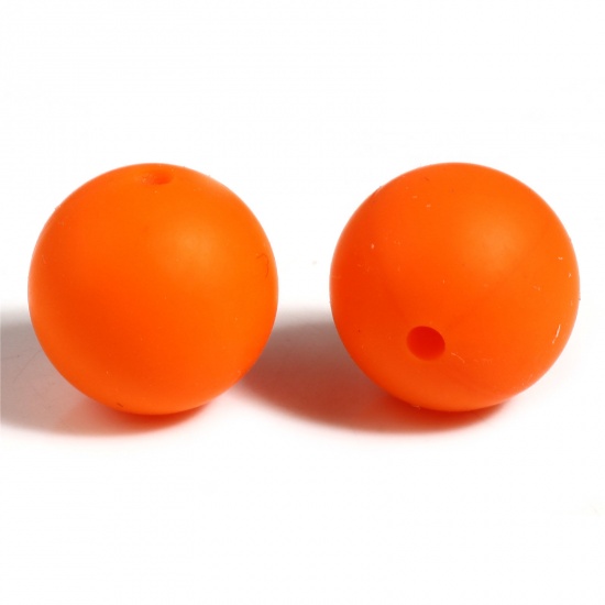 Image de Perles en Silicone Rond Orange 15mm Dia, Taille de Trou: 2.5mm, 10 Pcs