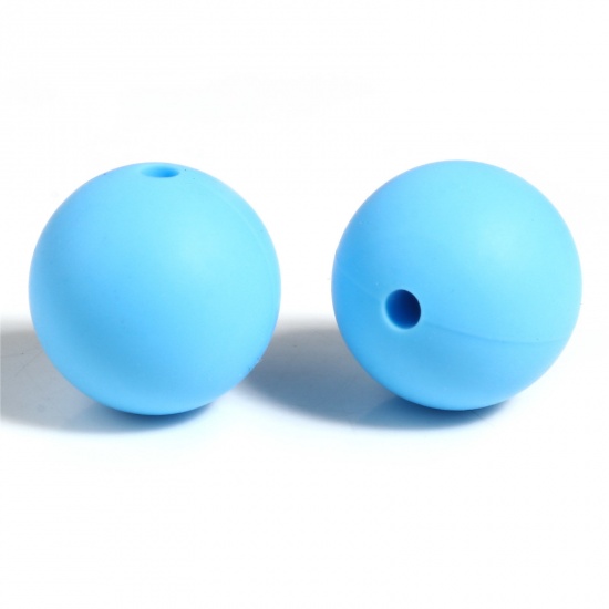 Image de Perles en Silicone Rond Bleu 15mm Dia, Taille de Trou: 2.5mm, 10 Pcs