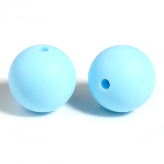 Image de Perles en Silicone Rond Bleu Ciel 15mm Dia, Taille de Trou: 2.5mm, 10 Pcs