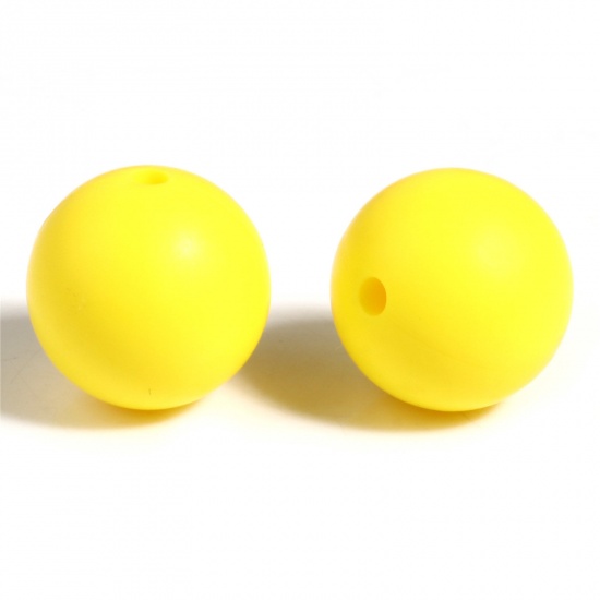 Image de Perles en Silicone Rond Citron 15mm Dia, Taille de Trou: 2.5mm, 10 Pcs