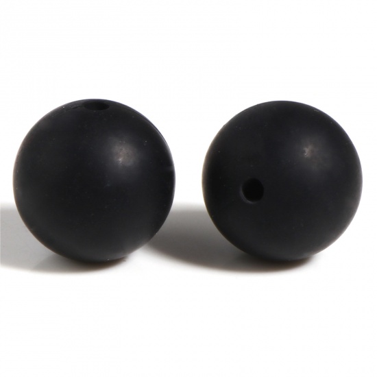 Image de Perles en Silicone Rond Noir 15mm Dia, Taille de Trou: 2.5mm, 10 Pcs
