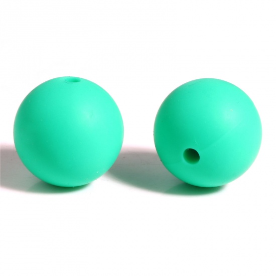 Image de Perles en Silicone Rond Vert 15mm Dia, Taille de Trou: 2.5mm, 10 Pcs