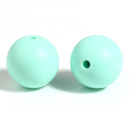 Image de Perles en Silicone Rond Vert Menthe 15mm Dia, Taille de Trou: 2.5mm, 10 Pcs