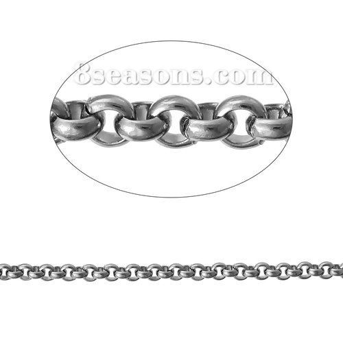 Picture of 304 Stainless Steel Open Rolo Chain Findings Silver Tone 2.3mm(1/8") Dia, 1 M