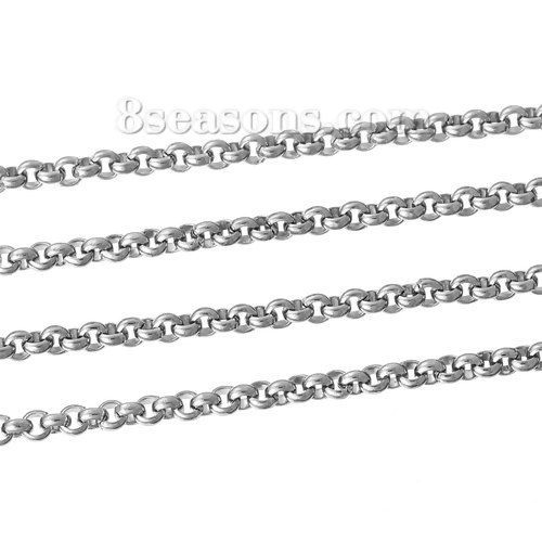Picture of 304 Stainless Steel Open Rolo Chain Findings Silver Tone 2.3mm(1/8") Dia, 1 M