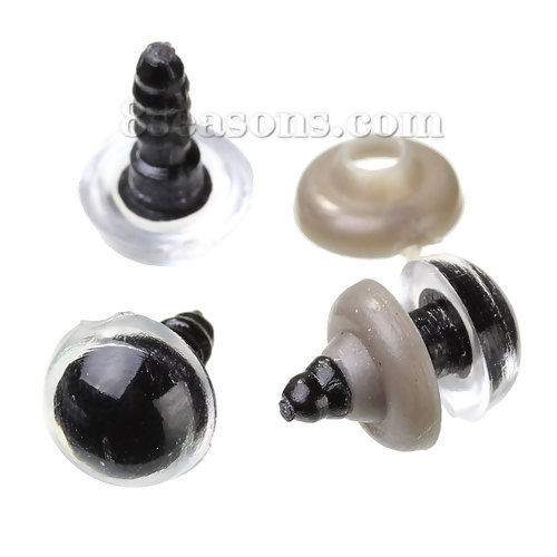 Picture of Plastic Eyes For Toy Doll Making Black & Transparent 14mm x9mm( 4/8" x 3/8") 9mm x4mm( 3/8" x 1/8"), 100 Sets( 50 Pairs)