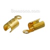 Picture of Brass Cord End Crimp Caps For Jewelry Necklace Bracelet Cylinder Gold Plated (Fits 2.3mm( 1/8") Cord) 8mm( 3/8") x 3mm( 1/8"), 200 PCs